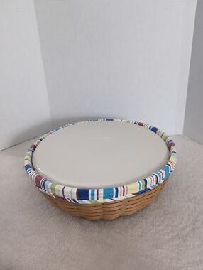 Longaberger 2005 Serve Around Basket Combo Sunny Day Stripe Liner Protector Lid